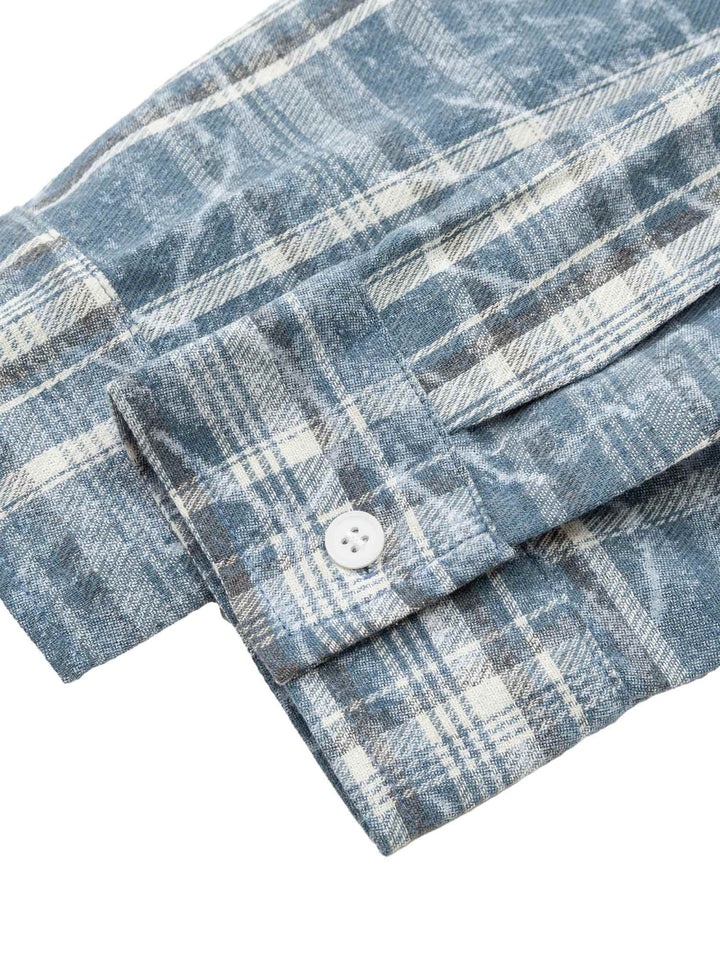 Ayuuki Lettering Print Raw Edge Plaid Shirt