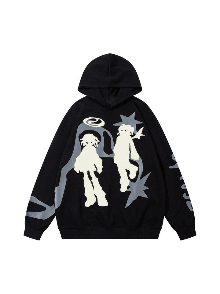 Ayuuki Abstract Angel Print Pullover Hoodie