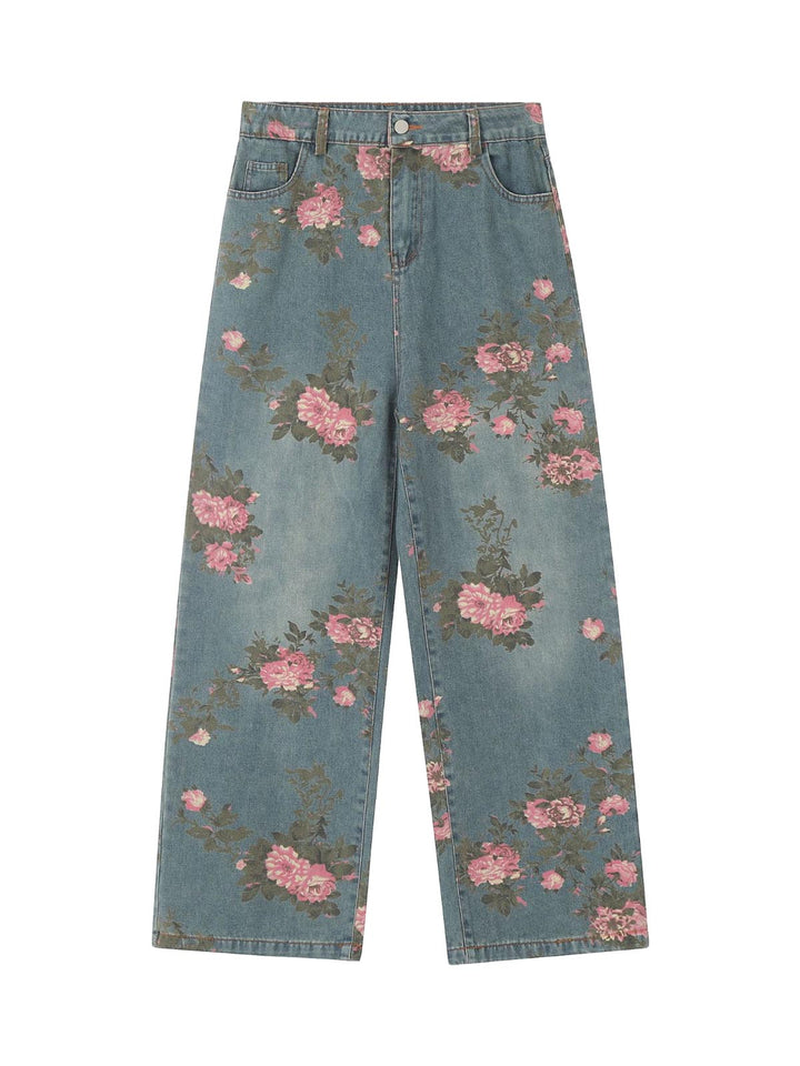 Ayuuki Floral Print Straight Jeans