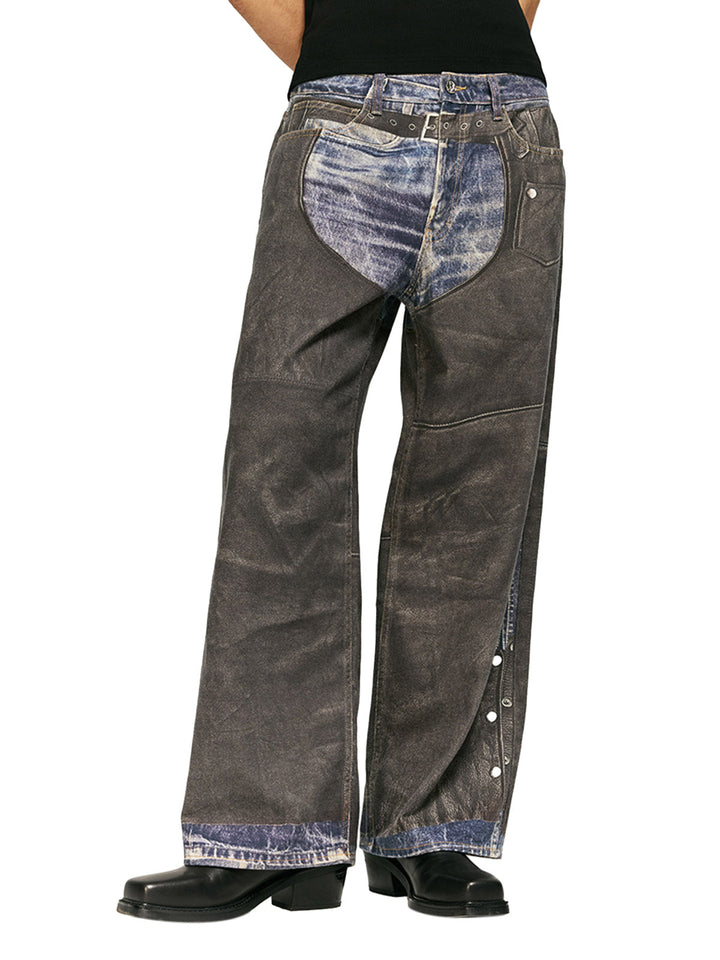 Ayuuki Washed Printed Patchwork Straight Jeans