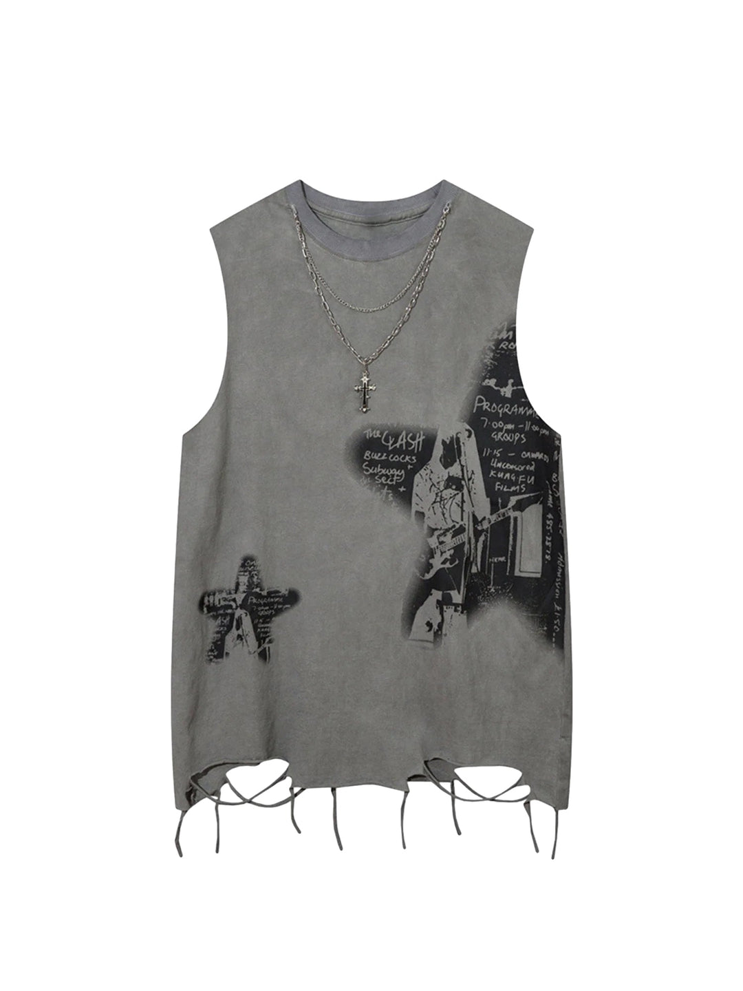 Ayuuki Vintage Necklace Star Print Hip-hop Tank Top