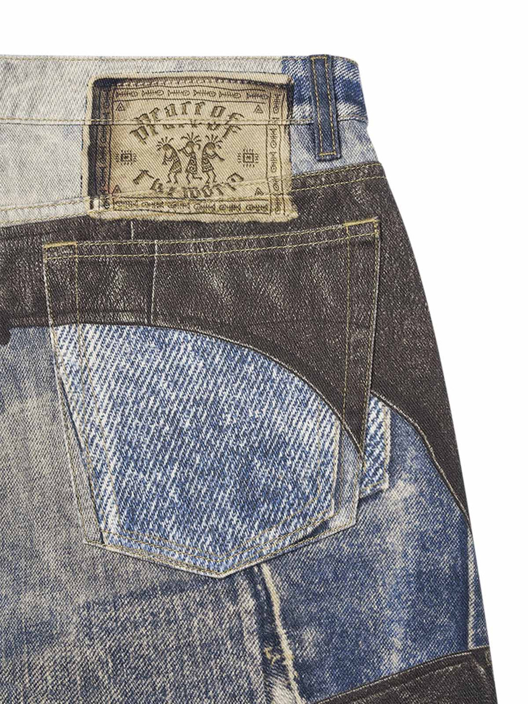 Ayuuki Washed Printed Patchwork Straight Jeans