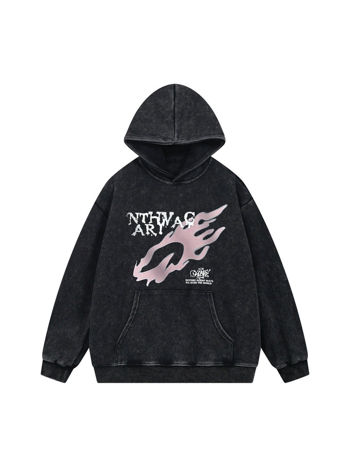 Ayuuki Washed Flame Printed Hooded Fleece Sweatshirt