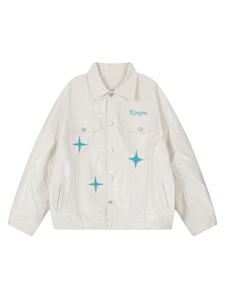 Ayuuki Star Embroidered PU Leather Jacket