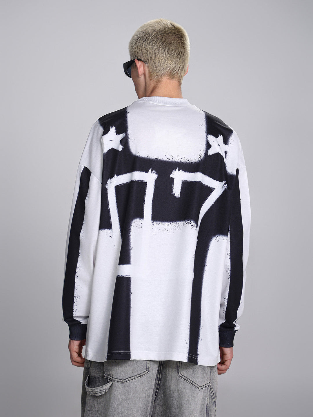 Ayuuki Color Contrast Print Long Sleeve Jersey T-shirt