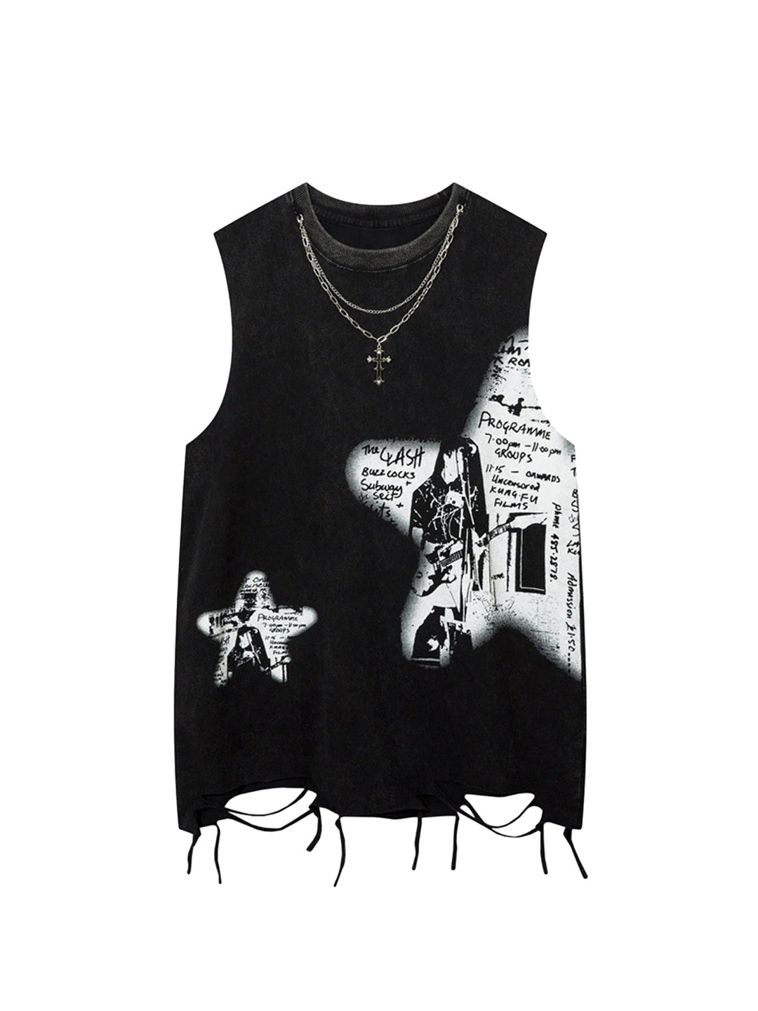 Ayuuki Vintage Necklace Star Print Hip-hop Tank Top