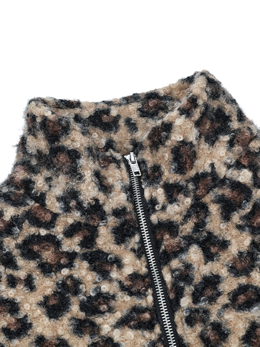 Stand Collar Cheetah Print Fleece Jacket