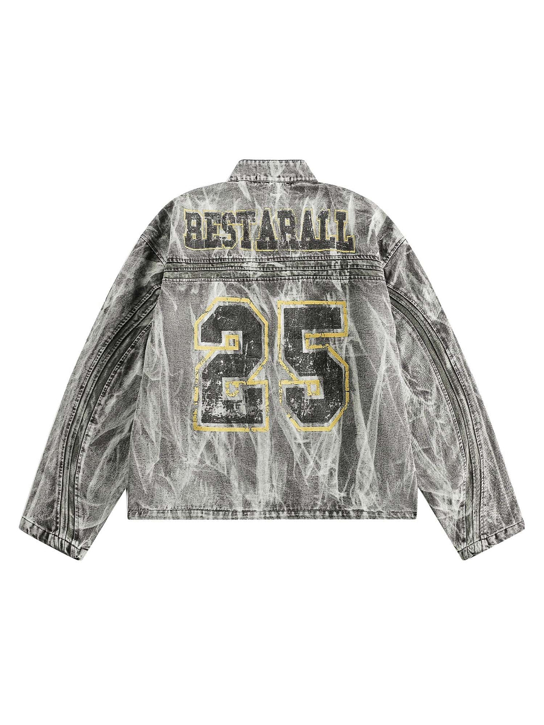 Ayuuki Hip-hop Distressed Washed Printed Denim Jacket - 2239