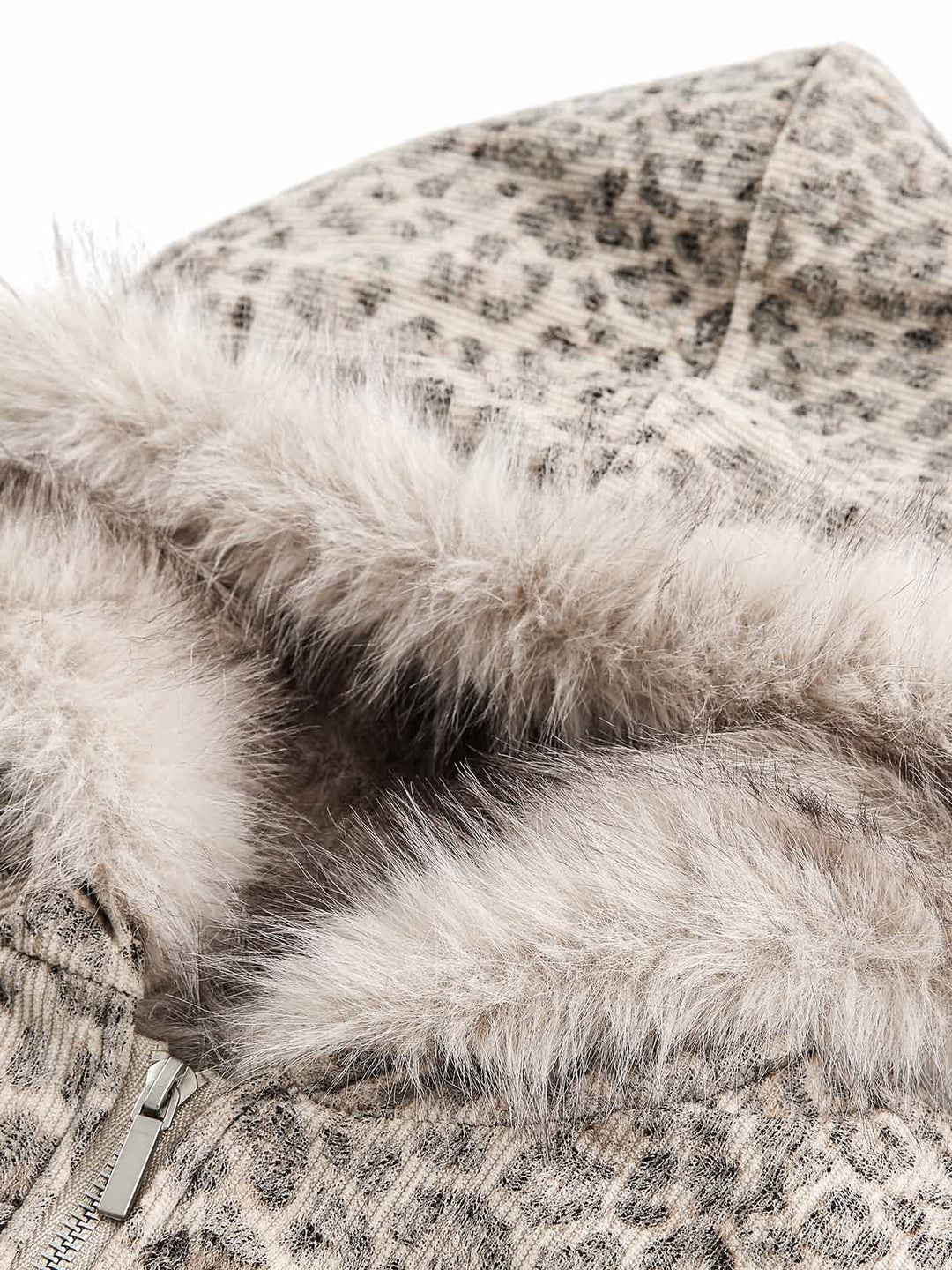 Cheetah Print Mink Fur Hooded Jacket