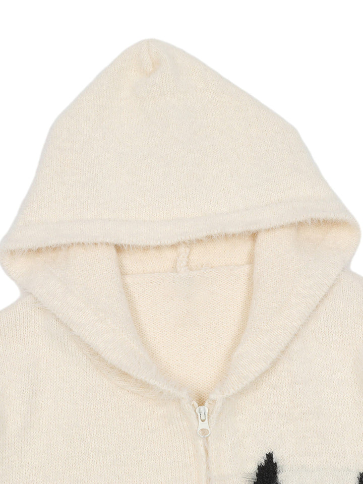 Ayuuki Star Knit Hooded Zip Up Cardigan Sweater