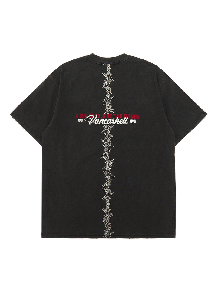 Ayuuki Street Thorn Letter Print T-shirt