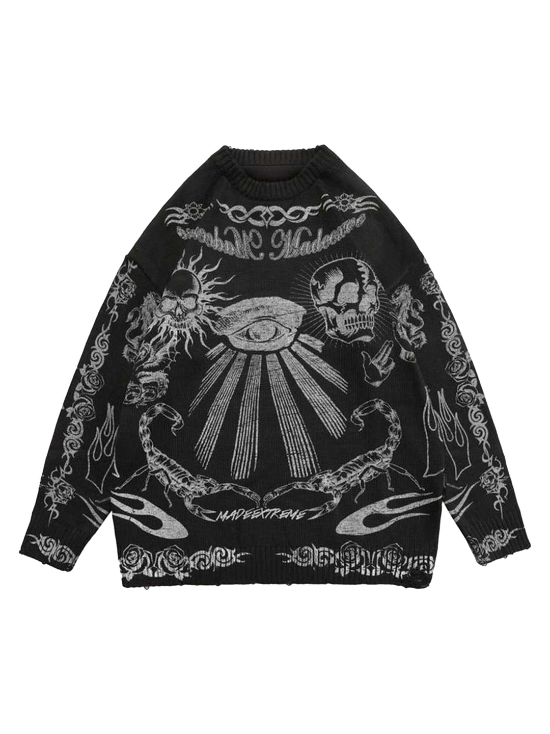 Ayuuki Skull Print Distressed Sweater