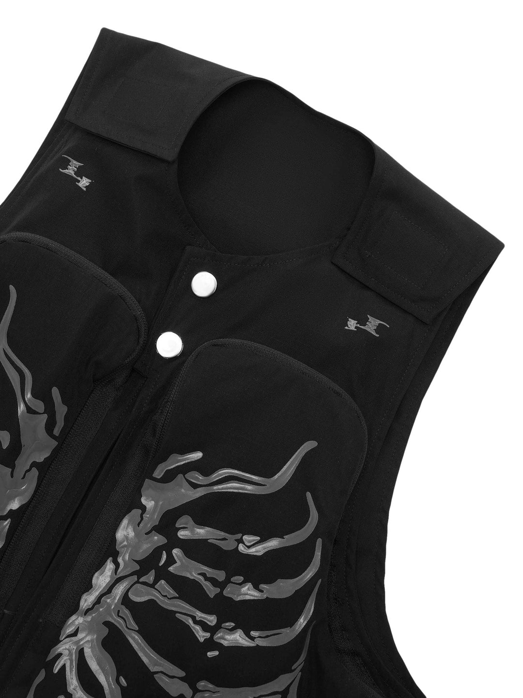 Ayuuki Skeleton Print Padded Cargo Vest -1201