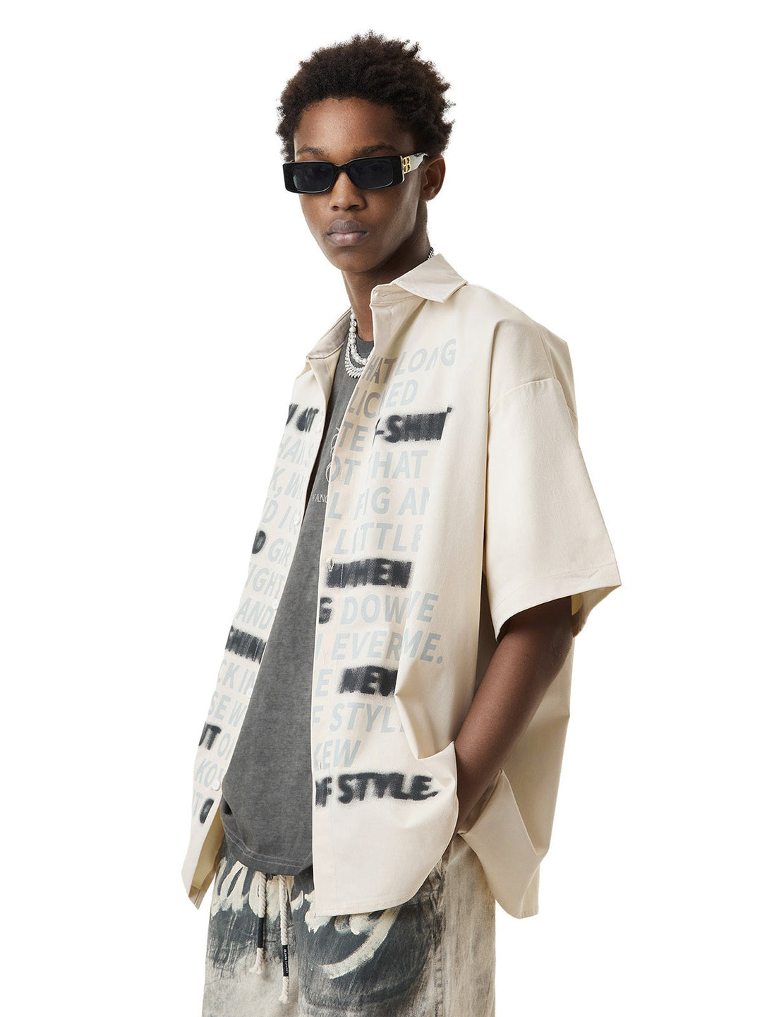 Ayuuki Street Letter Print Short Sleeve Shirt