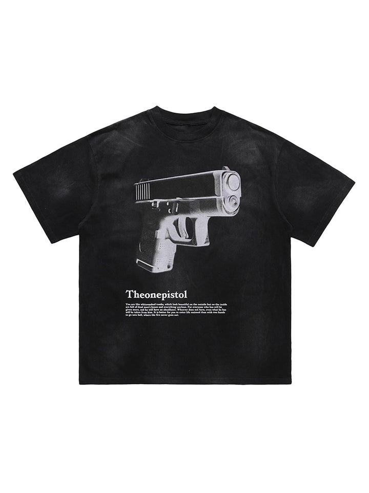 Ayuuki Fun Three-dimensional Pistol Print Loose T-shirt