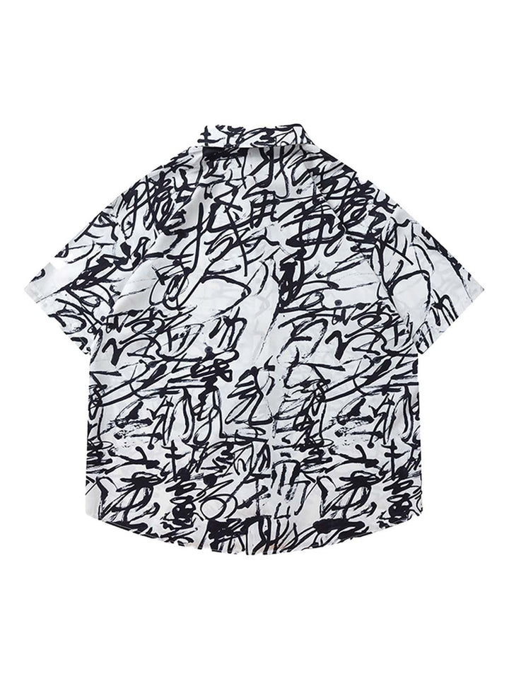 Ayuuki Graffiti Print Lapel Short Sleeve Shirt