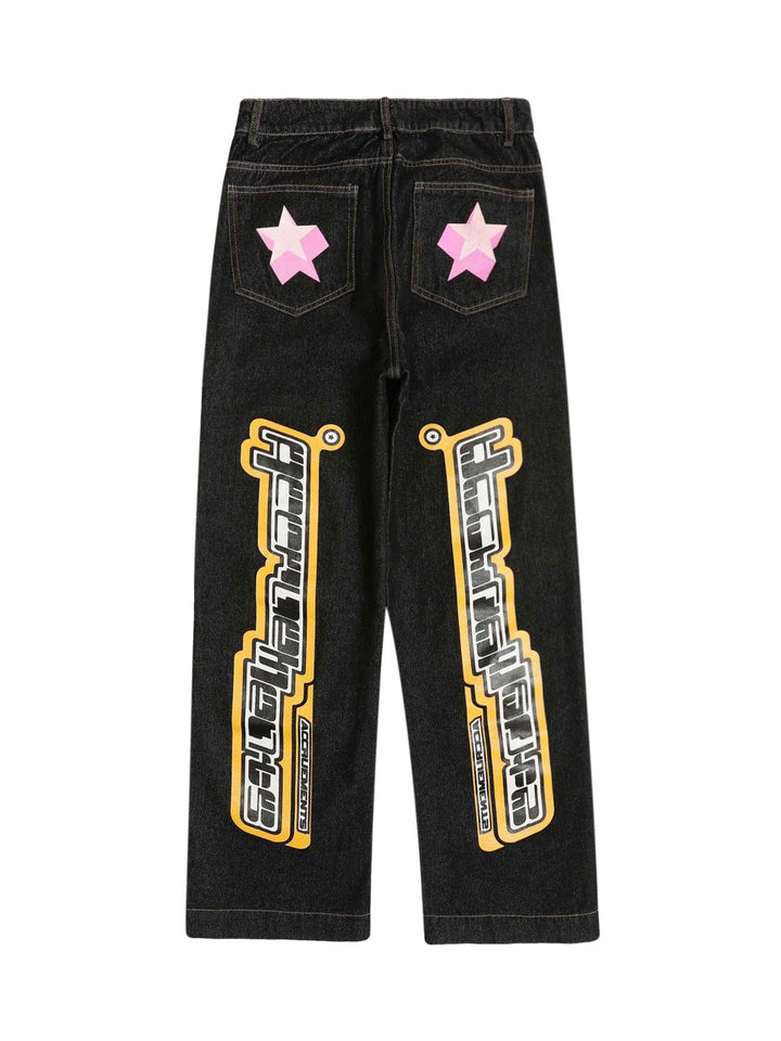 Ayuuki Star Letter Print Jeans