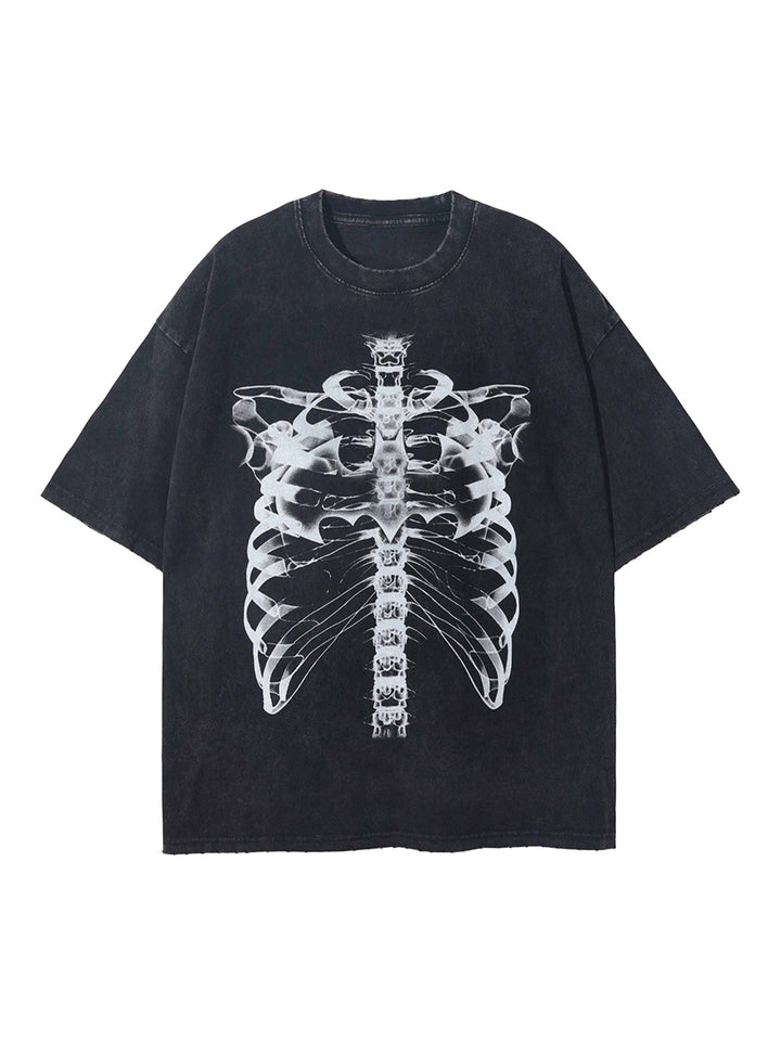 Ayuuki Loose Retro Ribbed Print Washed T-shirt