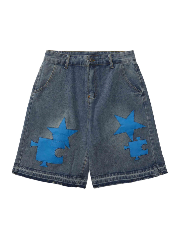 Ayuuki Star Embroidered Denim Shorts