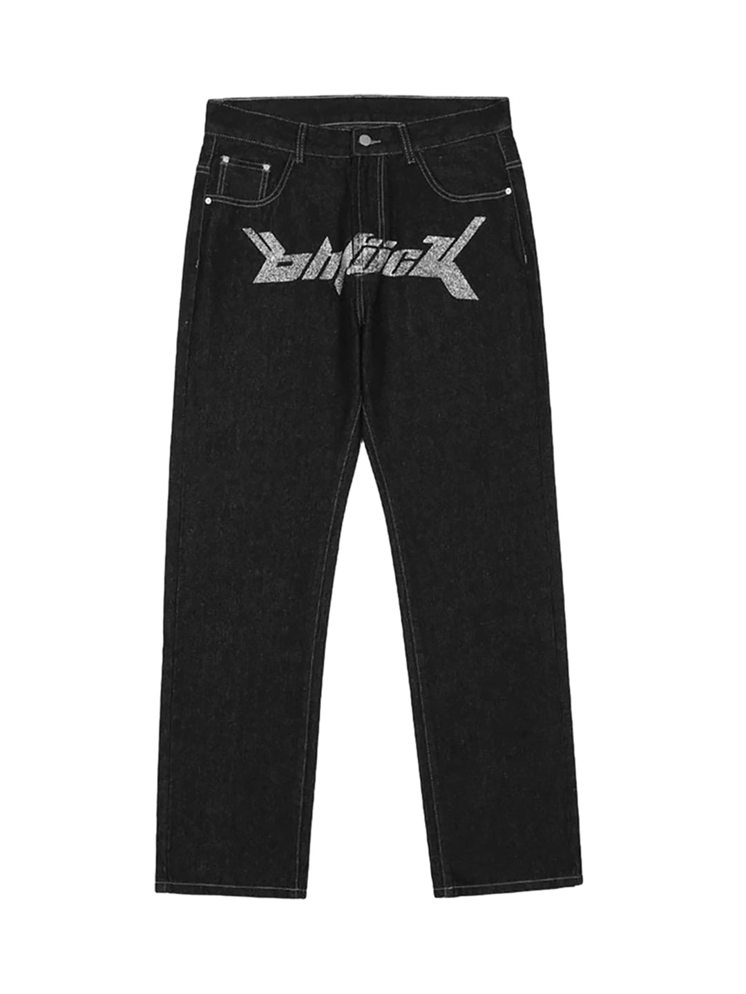 Ayuuki Letter Print Dollar Black Baggy Jeans -1024