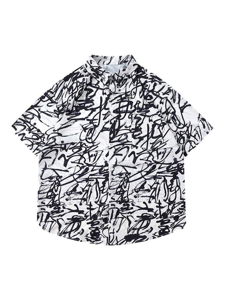 Ayuuki Graffiti Print Lapel Short Sleeve Shirt