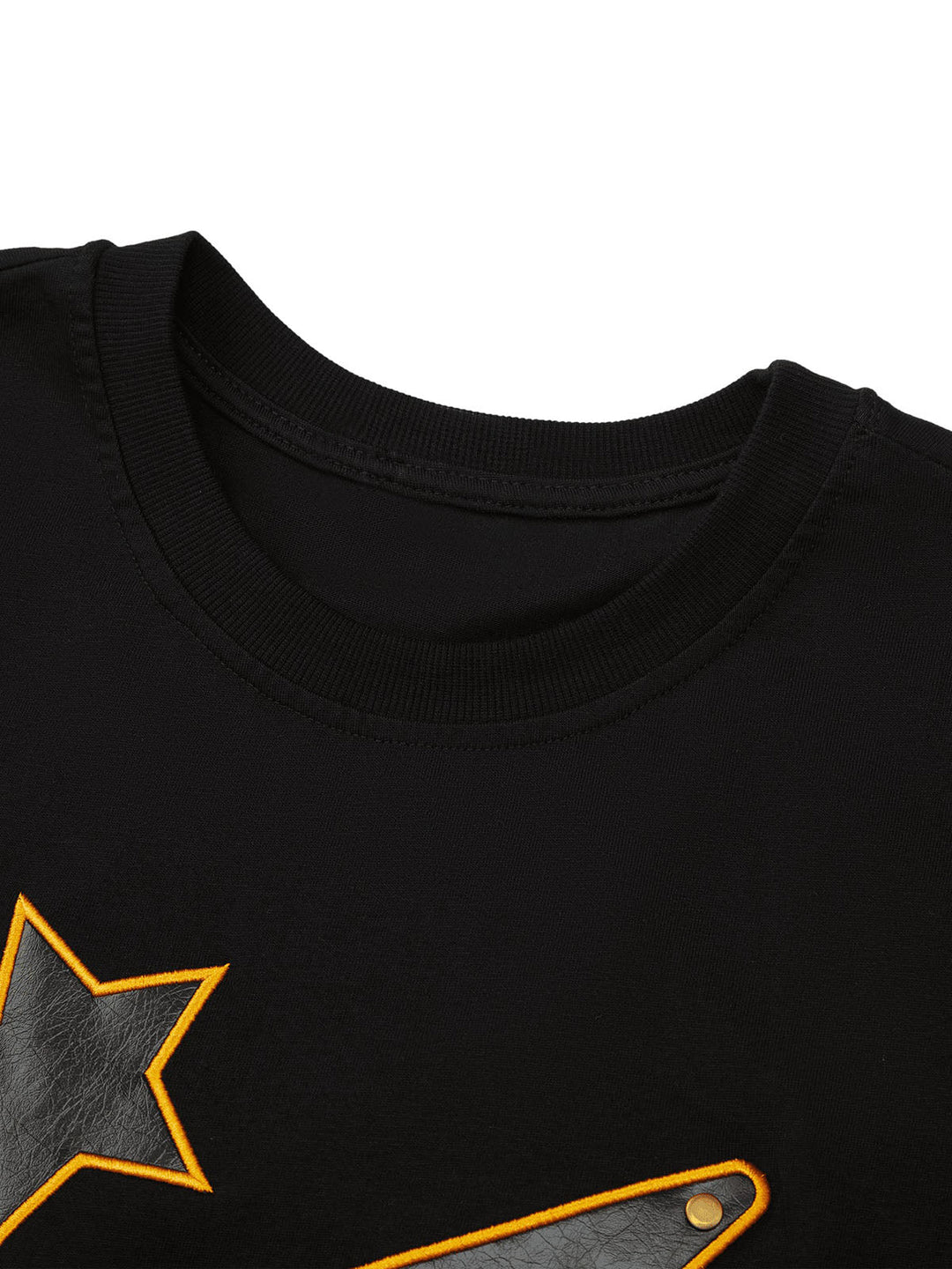 Ayuuki Leather Studded Creative Star Street Rap T-shirt