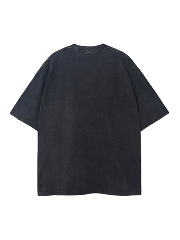 Ayuuki Loose Retro Ribbed Print Washed T-shirt