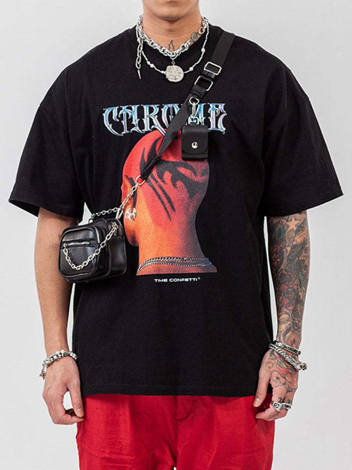 Ayuuki Head Print Hip Hop T-shirt - 1564