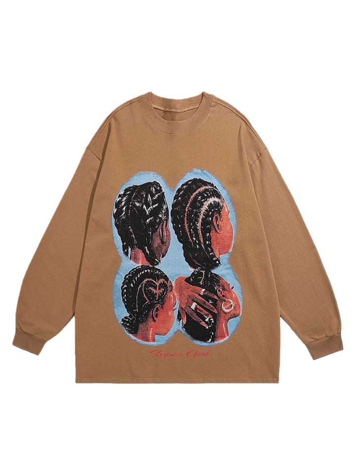 Ayuuki Hiphop Spoof Print Long Sleeve T-shirt - 1675