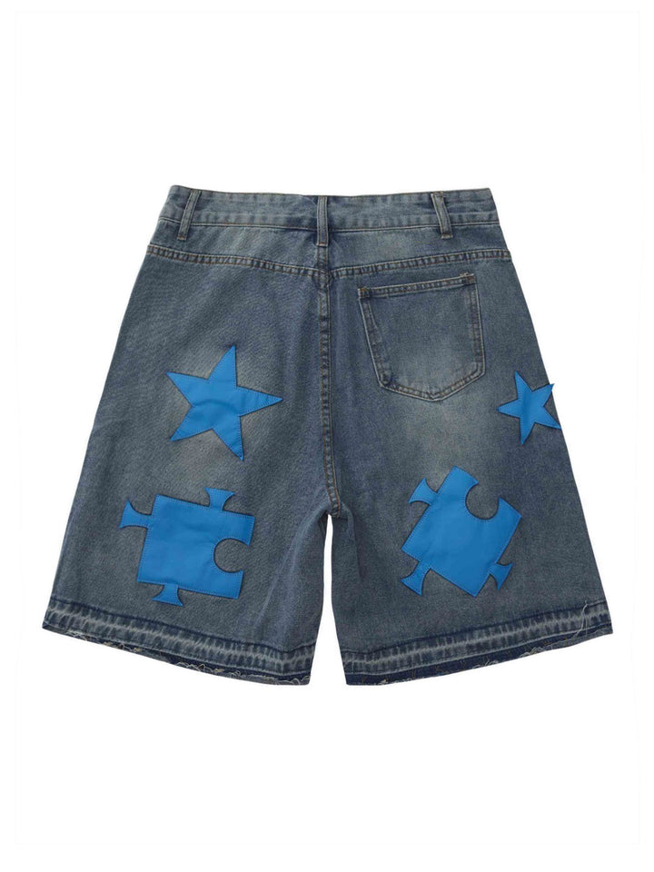 Ayuuki Star Embroidered Denim Shorts