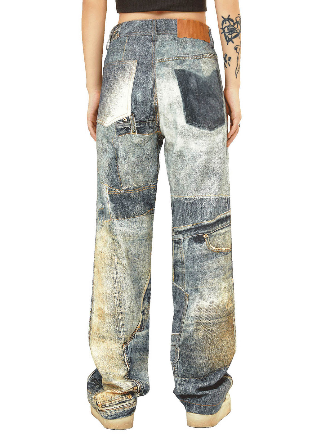 Ayuuki Street Hip-Hop Deconstructed Print Jeans