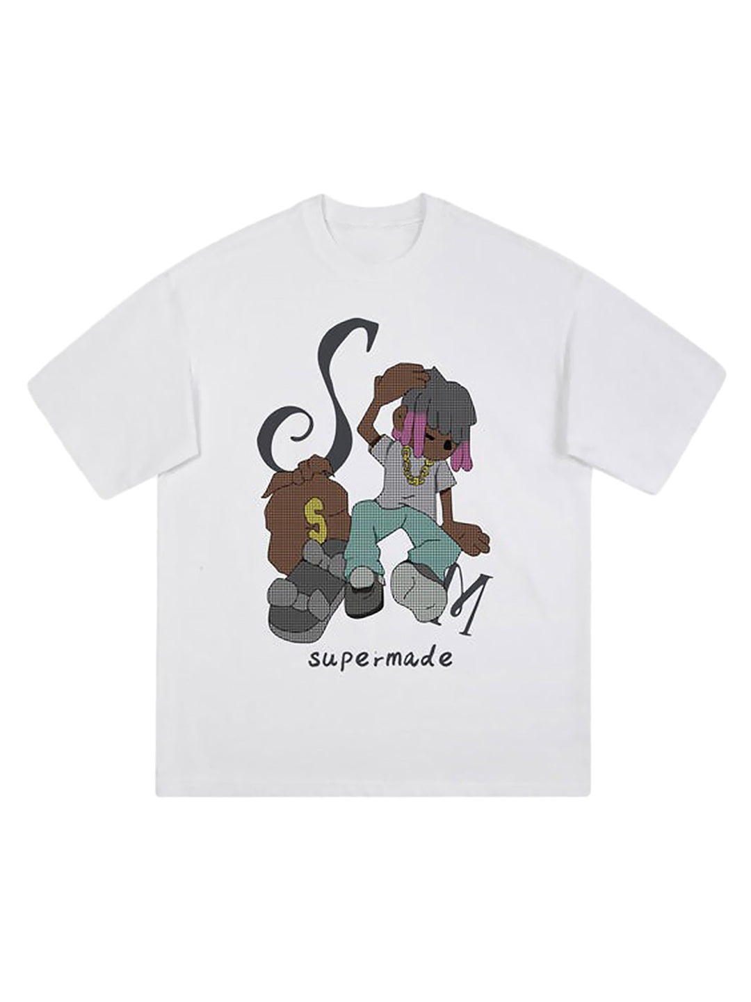 Ayuuki Hip Hop Cartoon Character Print T-shirt