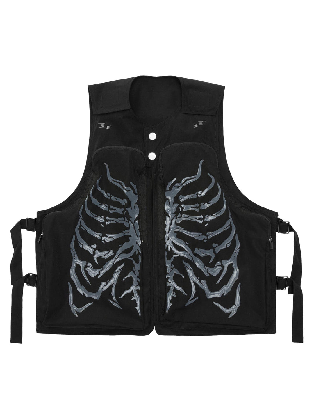 Ayuuki Skeleton Print Padded Cargo Vest -1201