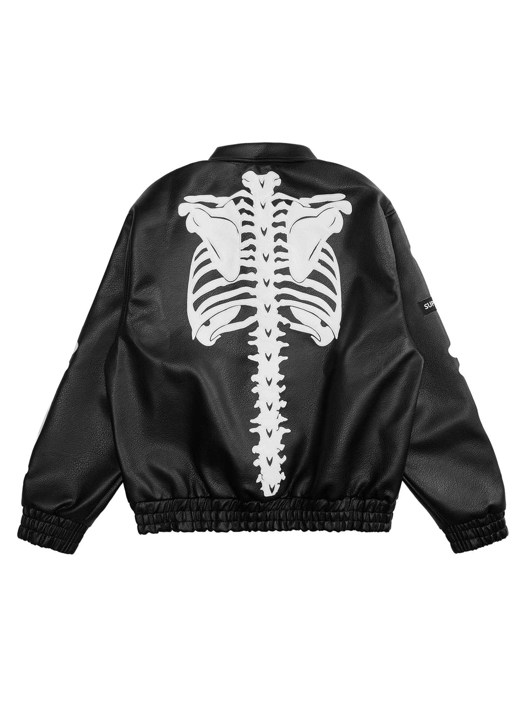 Ayuuki Hip Hop Bones Embroidered Leather Jacket - 1833