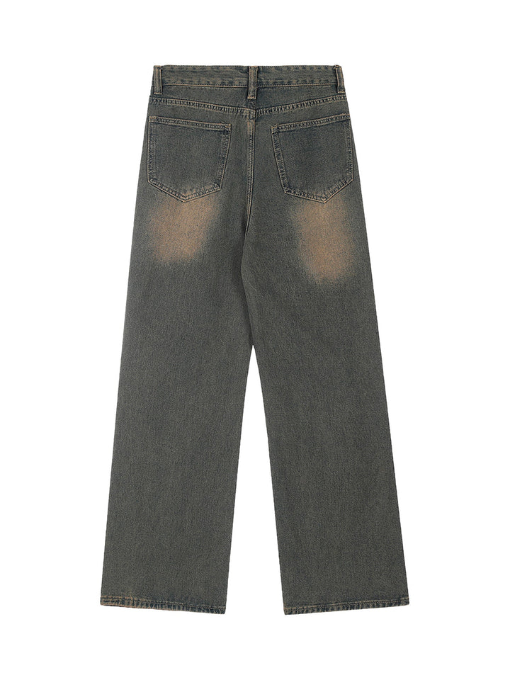 Ayuuki American Retro Spray-painted Star Embroidered Jeans