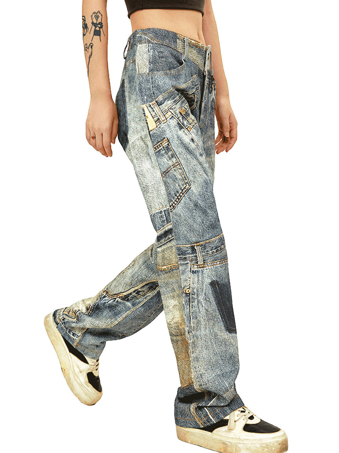 Ayuuki Street Hip-Hop Deconstructed Print Jeans