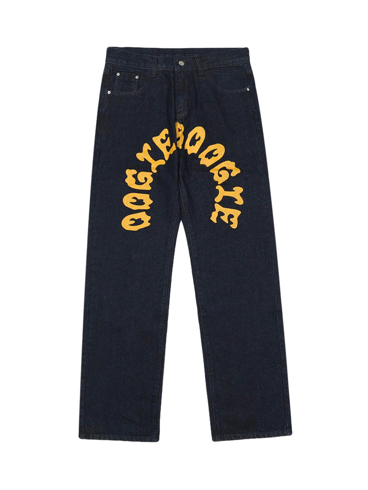 Ayuuki Cartoon Pocket Print Washed Jeans