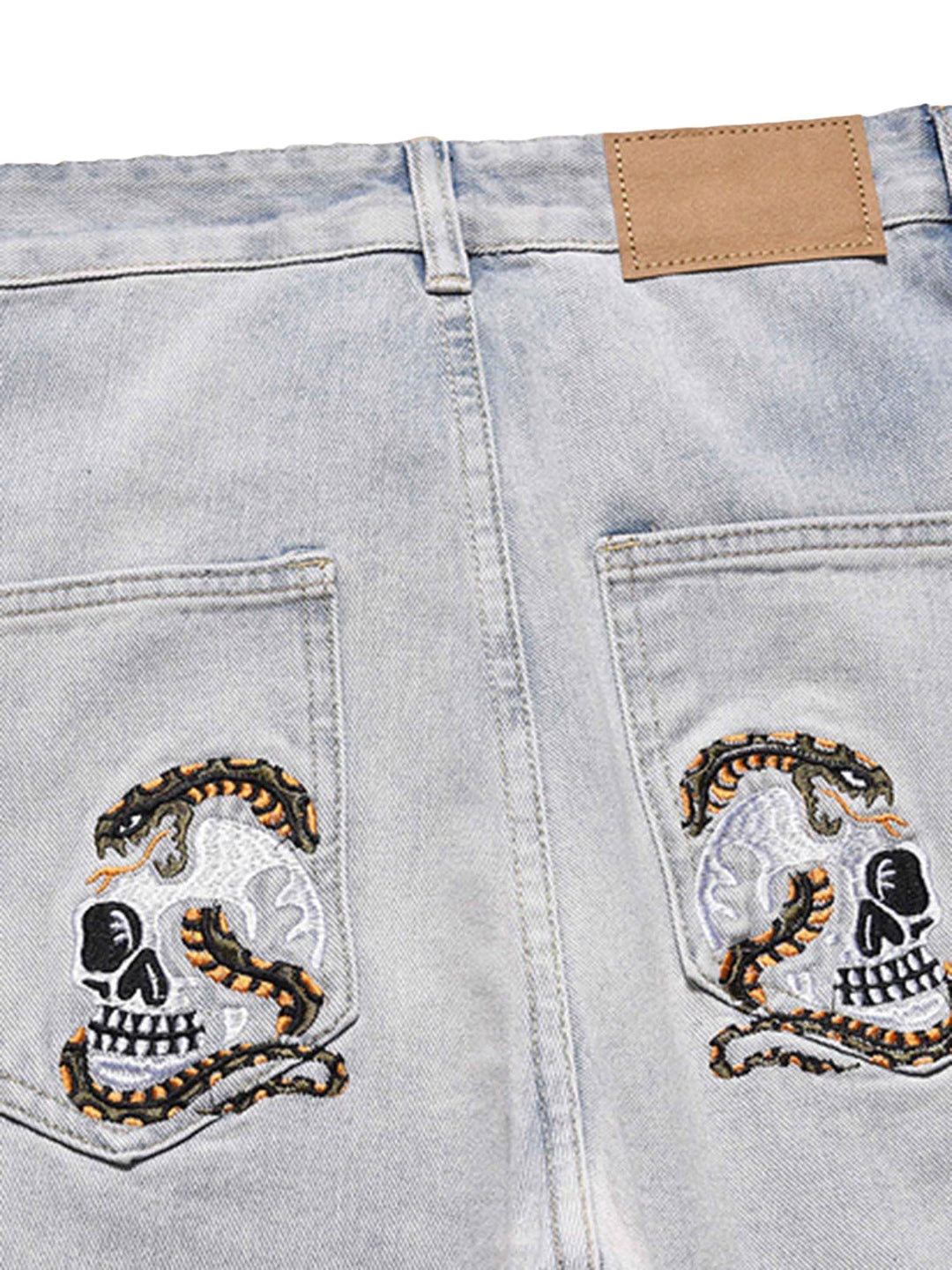 Ayuuki Skull Flame Monogram Embroidered Slim Fit Jeans