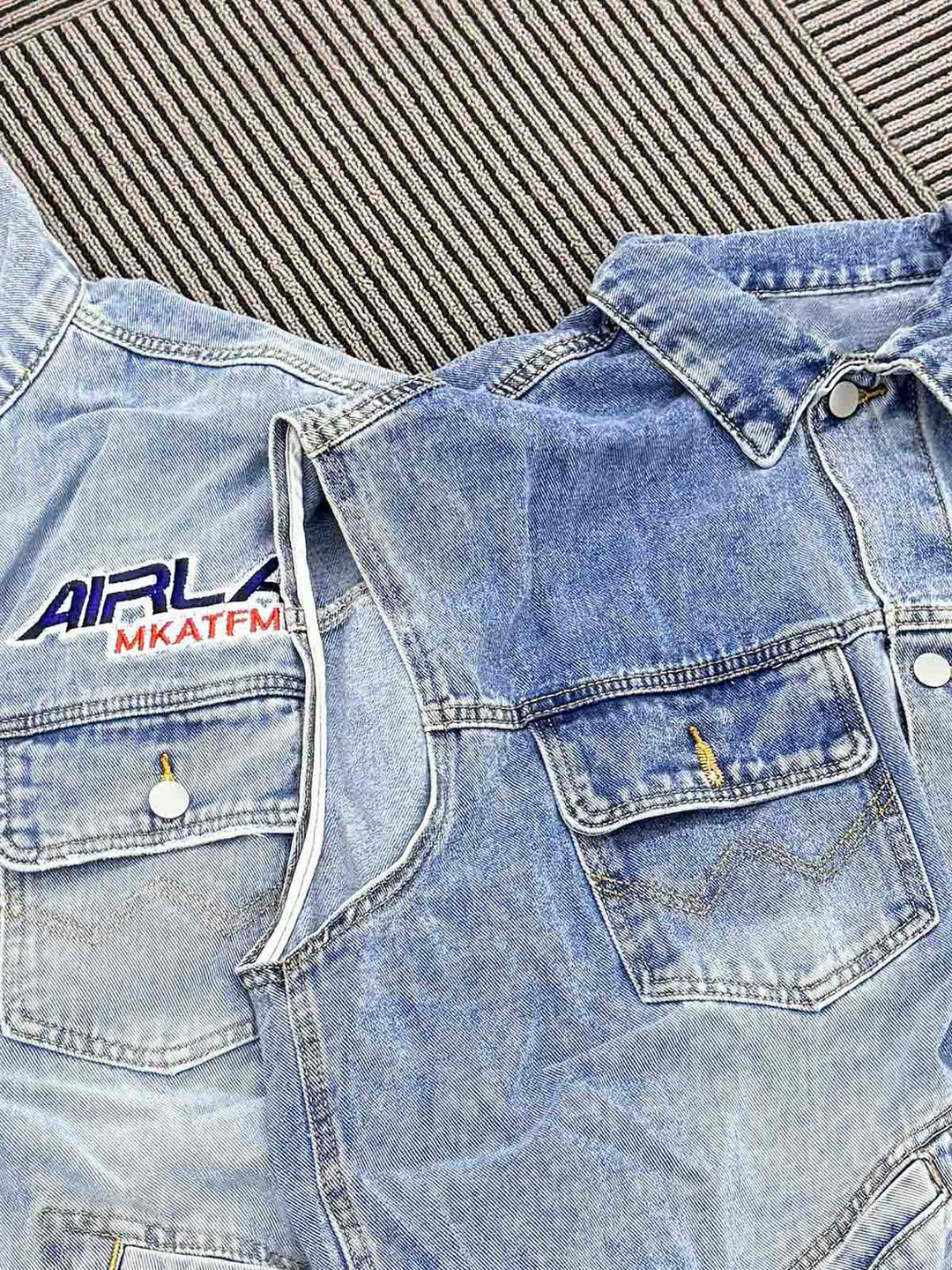 American Retro Washed Printed Denim Vest