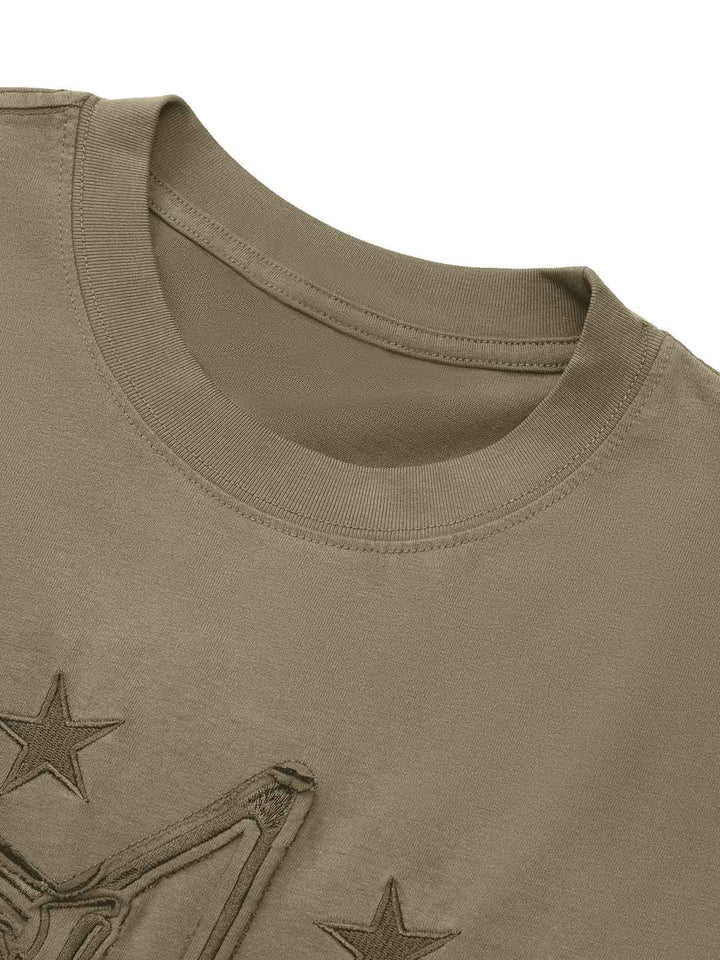 Ayuuki Retro Street Gradient Star Embroidery Rap T-Shirt