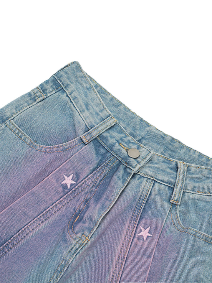 Ayuuki American Retro Spray-painted Star Embroidered Jeans