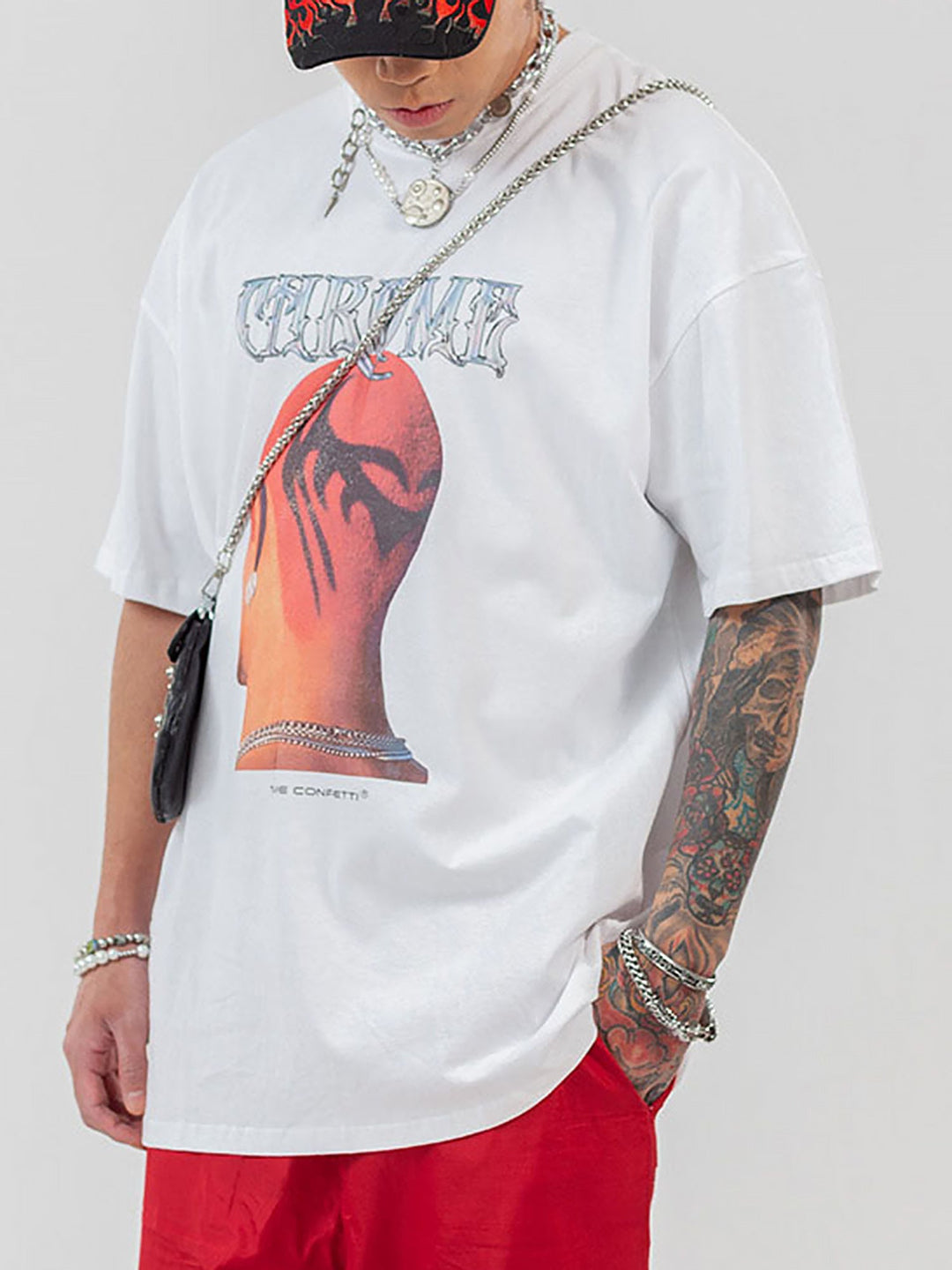 Ayuuki Head Print Hip Hop T-shirt - 1564