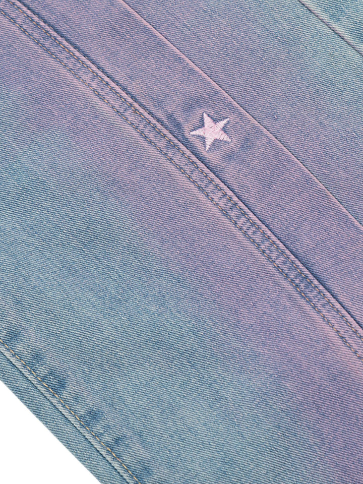 Ayuuki American Retro Spray-painted Star Embroidered Jeans