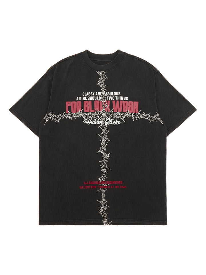 Ayuuki Street Thorn Letter Print T-shirt