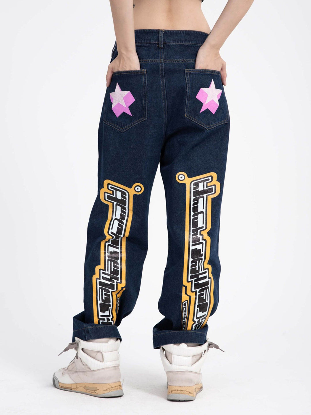 Ayuuki Star Letter Print Jeans