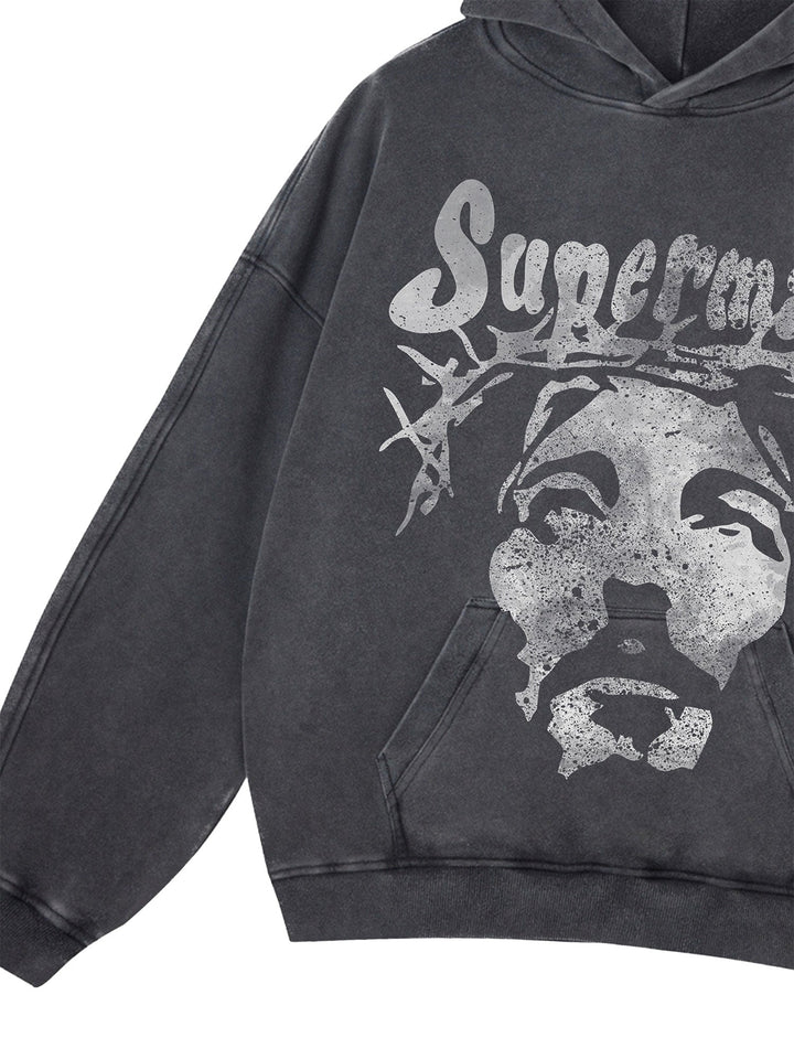 Ayuuki Heavy Washed Jesus Graphic Hoodie - 1973