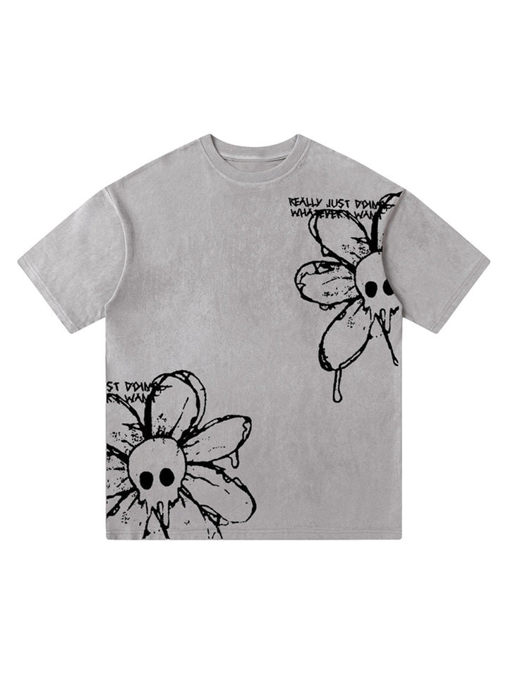 American Retro Creative Skull Flower T-shirt - 2039