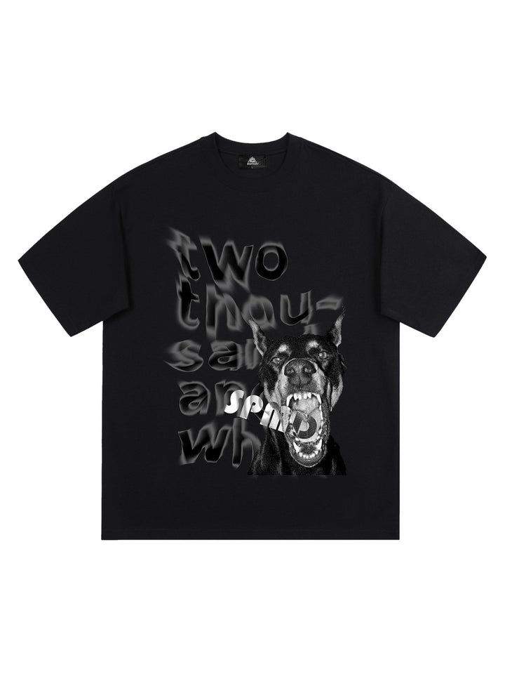 Ayuuki Fun Graffiti Letters Doberman Dog Print T-shirt