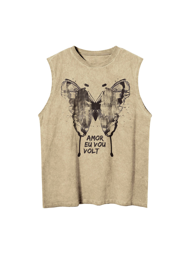 Ayuuki Washed Distressed Butterfly Print Vest