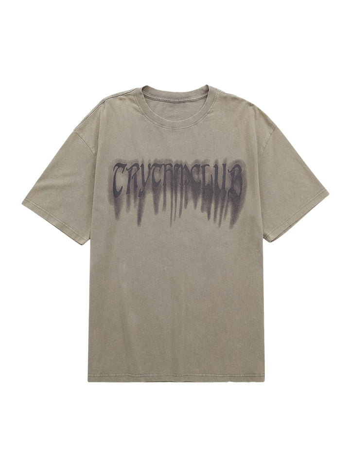 Ayuuki Street Distressed Washed Letter Print T-shirt